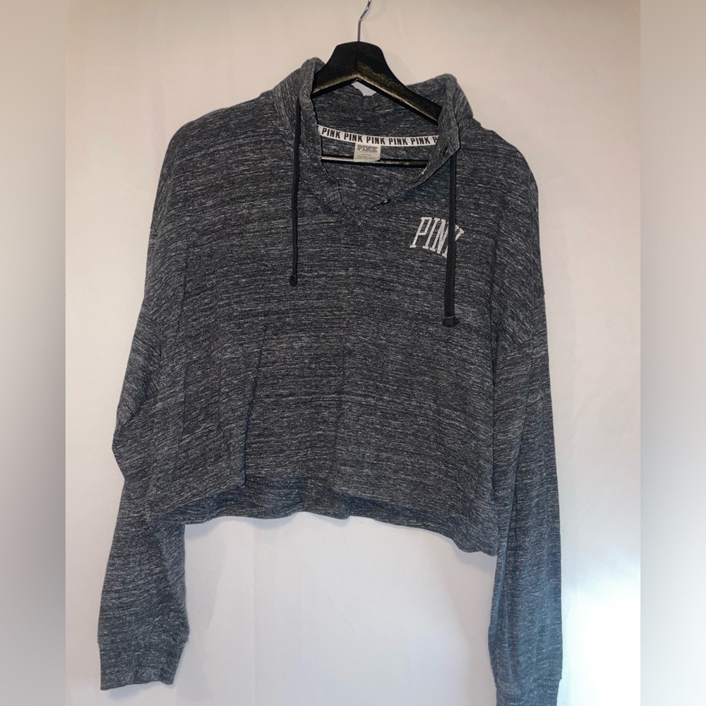 Victoria Secret Pink Varsity quarter snap gray sweatshirt. Womens size medium